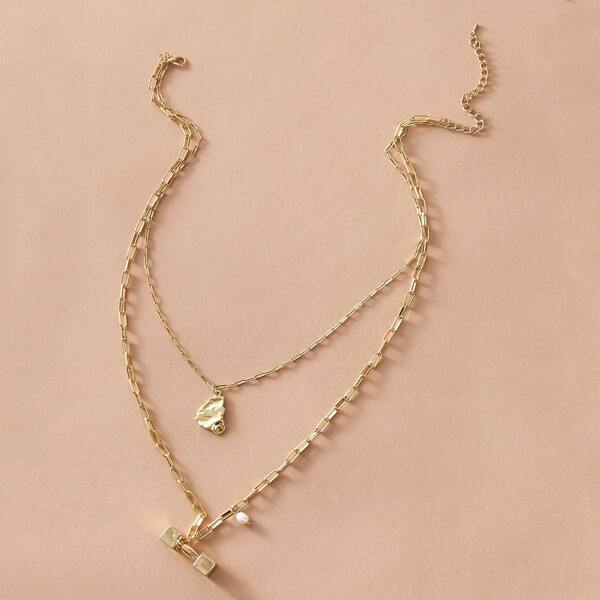 

1pc Bell Ring Charm Layered Necklace, Gold