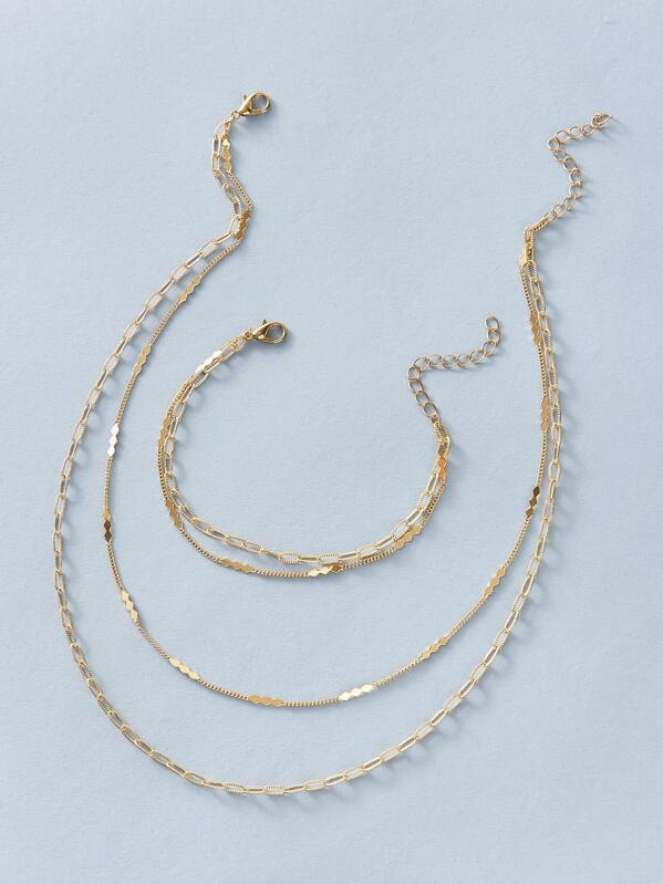 

2pcs Geometric Layered Necklace & Bracelet