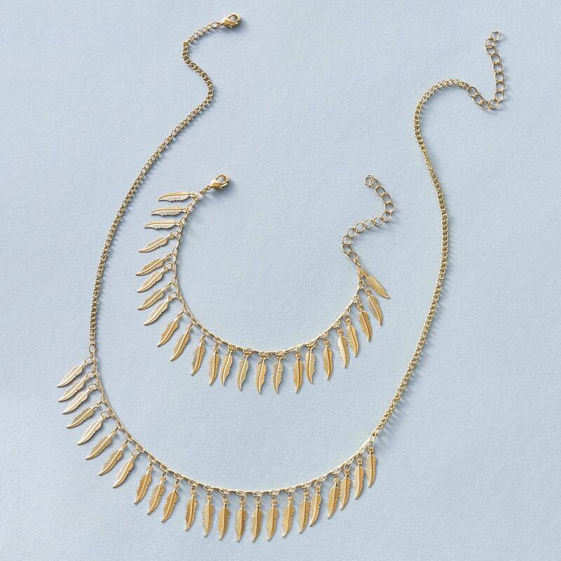 

2pcs Leaf Charm Necklace & Bracelet