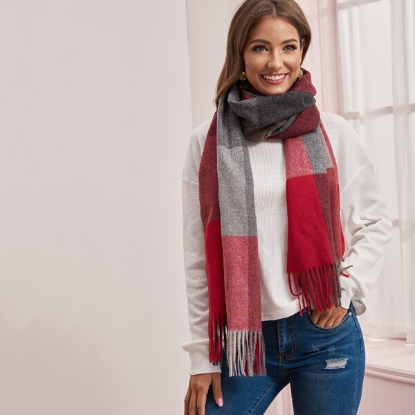 

Color Block Fringe Hem Scarf, Multicolor