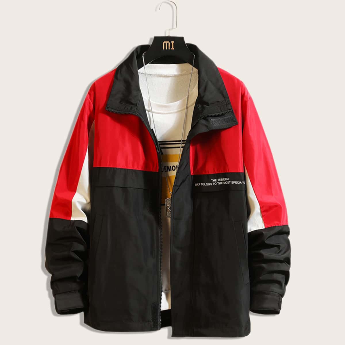

Guys Color-block Slogan Graphic Windbreaker Jacket, Multicolor