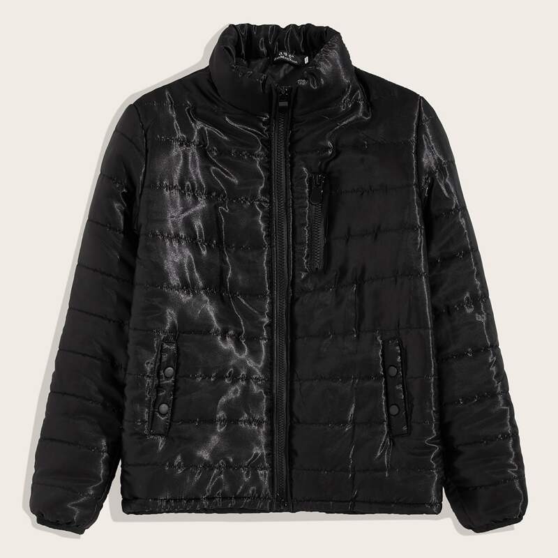 

Guys Solid Zip-up Padded Jacket, Black