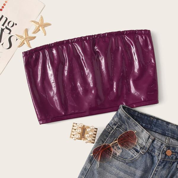 

Solid PU Crop Tube Top, Purple