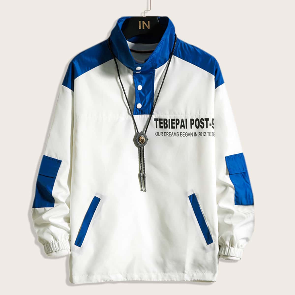 

Guys Letter Graphic Color-block Anorak Jacket, White