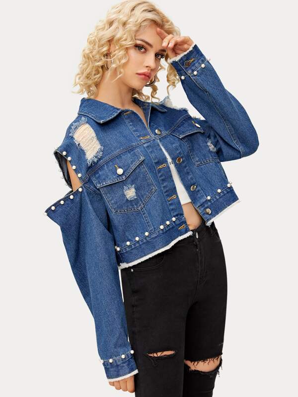 cut sleeves denim jacket