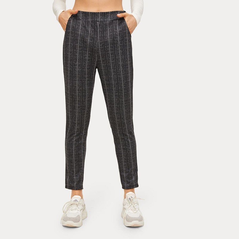 

Vertical Striped Carrot Pants, Black
