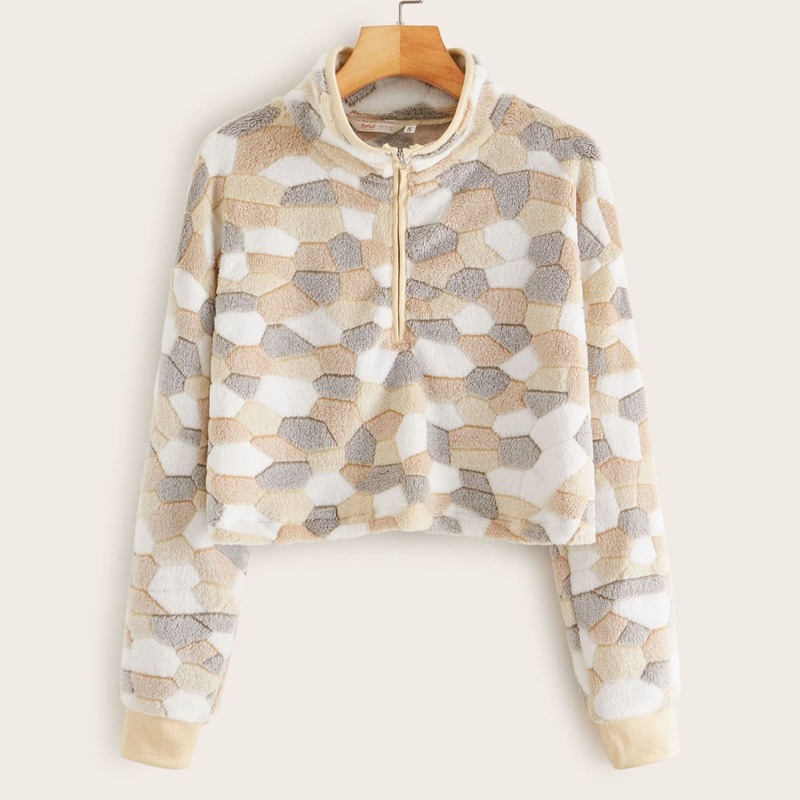 

Geo Print Half Zip Flannel Sweatshirt, Multicolor