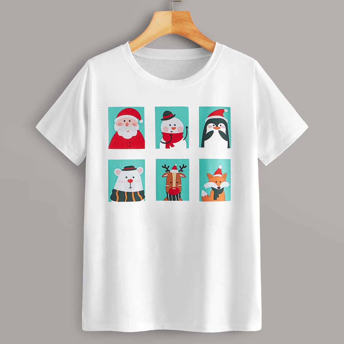 

Christmas Cartoon Print Short Sleeve Tee, White