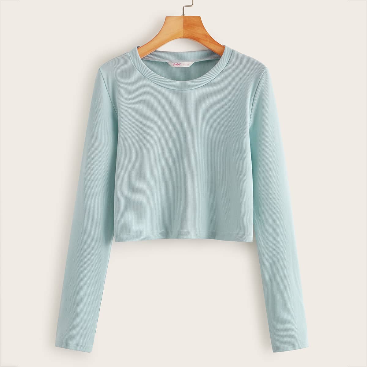 

Solid Long Sleeve Crop Ribbed Tee, Blue pastel