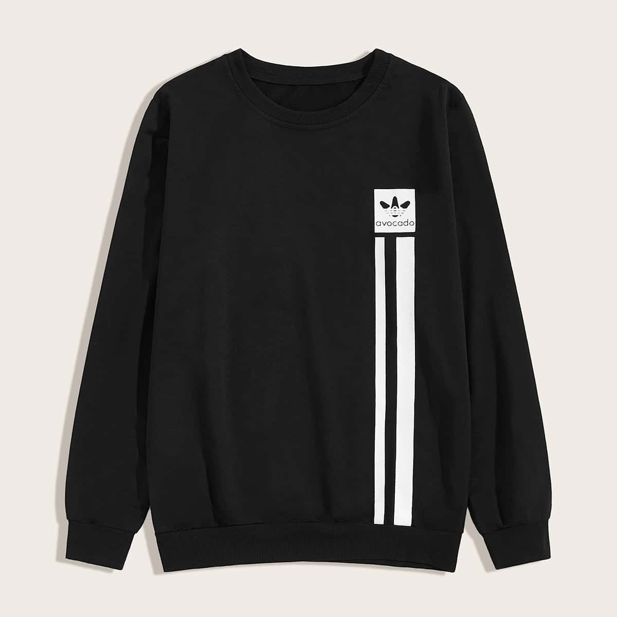 

Guys Letter And Stripe Print Sweatshirt, Black
