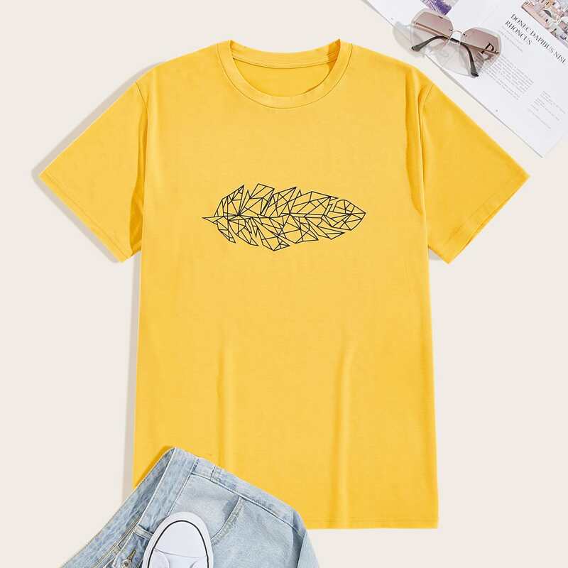 

Guys Geo Leaf Print Round Neck Tee, Yellow