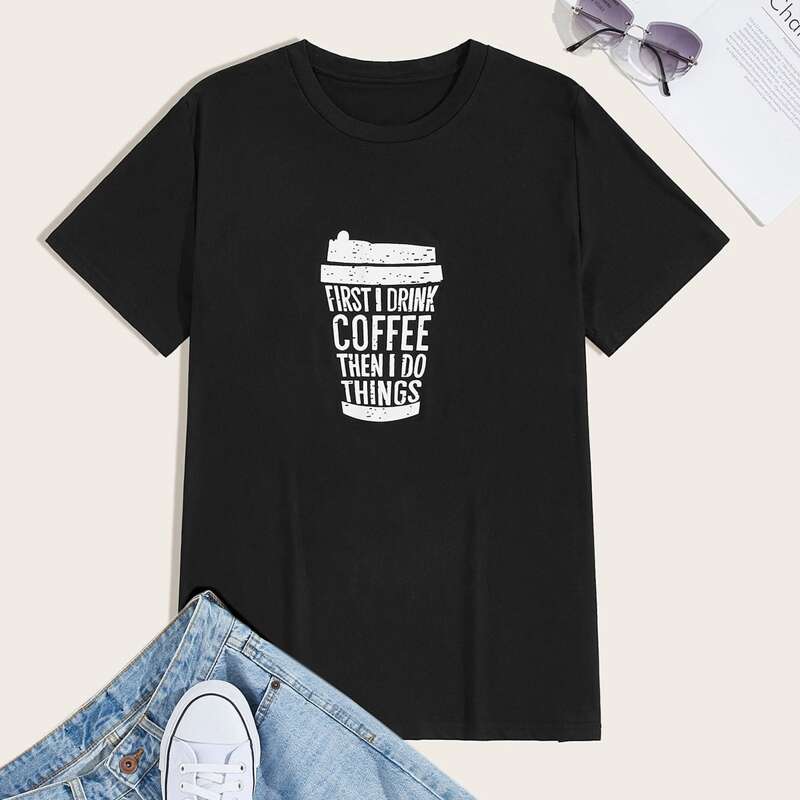 

Guys Slogan Graphic Round Neck Tee, Black