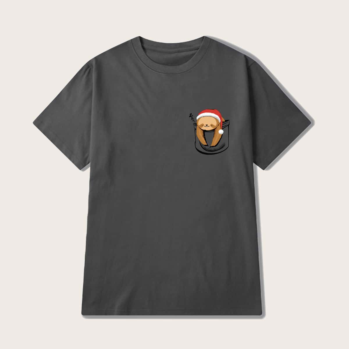 

Guys Christmas Sloth Print Round Neck Tee, Grey