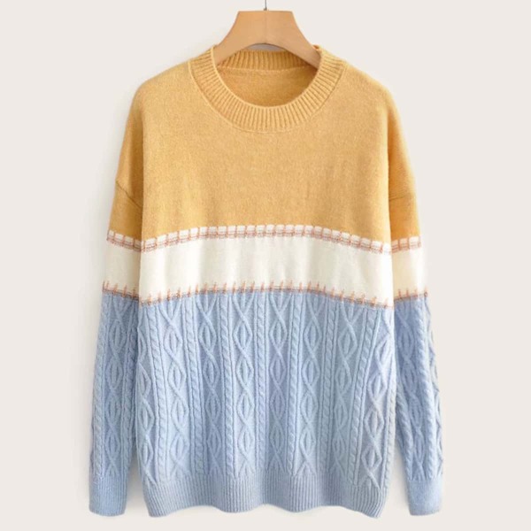 

Colorblock Cable Knit Sweater, Multicolor