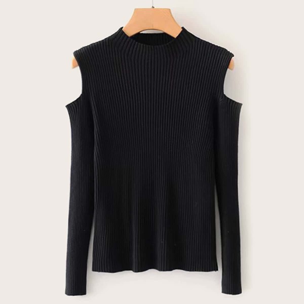 

Cold Shoulder Ribbed Knit Sweater, Black