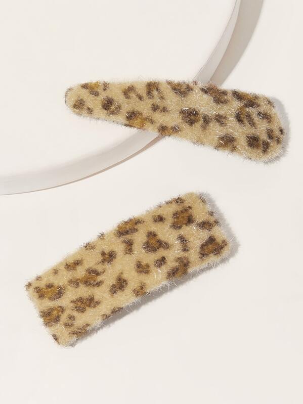 

2pcs Leopard Pattern Hair Clip, Brown