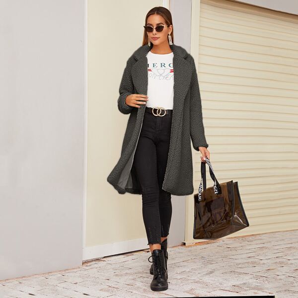 

Waterfall Open Front Teddy Coat, Grey