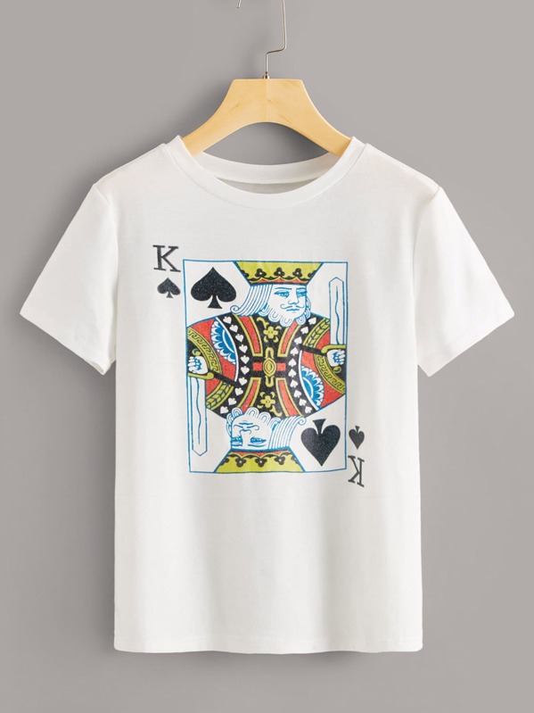 

Poker Print Round Neck Tee, White