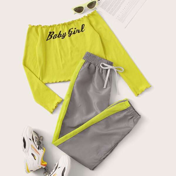

Bardot Lettuce Trim Tee & Windbreaker Sweatpants, Multicolor