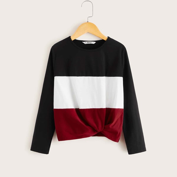 

Girls Twist Hem Colorblock Tee, Multicolor