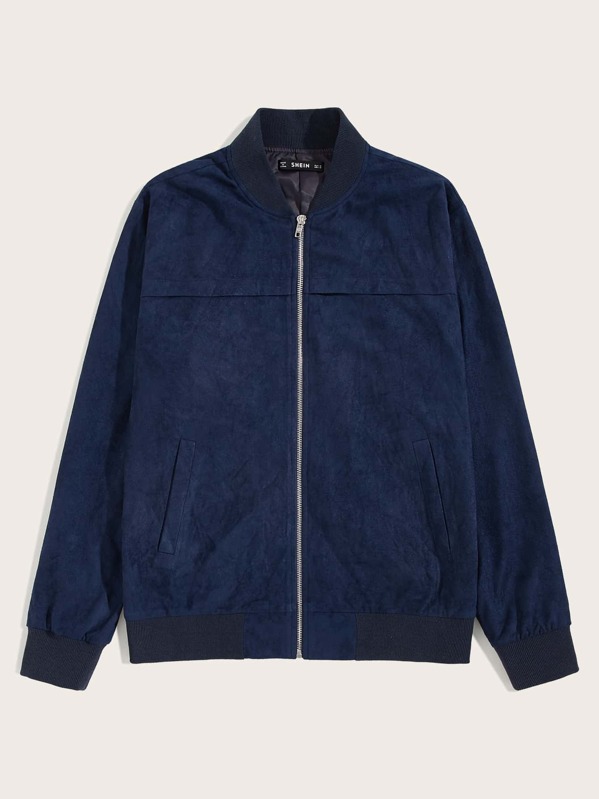 

Men Zip Up Suede Bomber Jacket, Navy