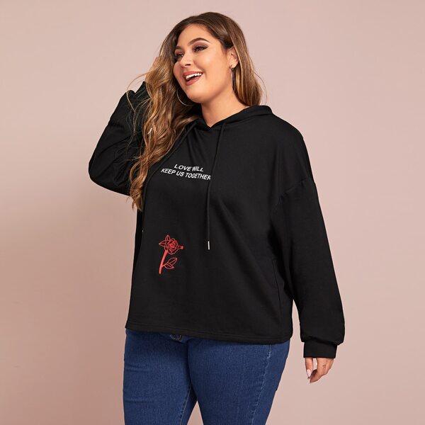 

Plus Drawstring Detail Slogan Graphic Hoodie, Black