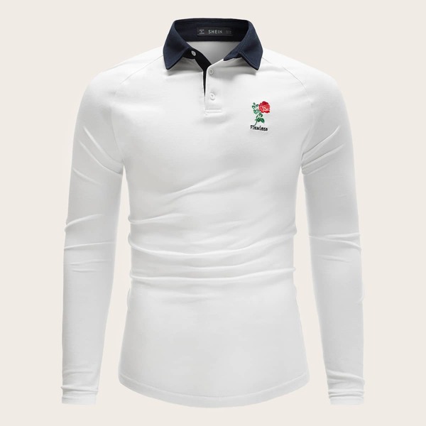 

Men Embroidery Detail Contrast Polo Shirt, White