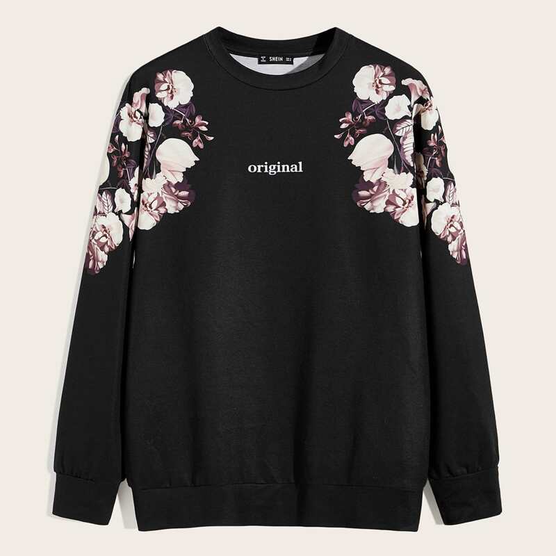 

Guys Floral and Letter Graphic Pullover, Black