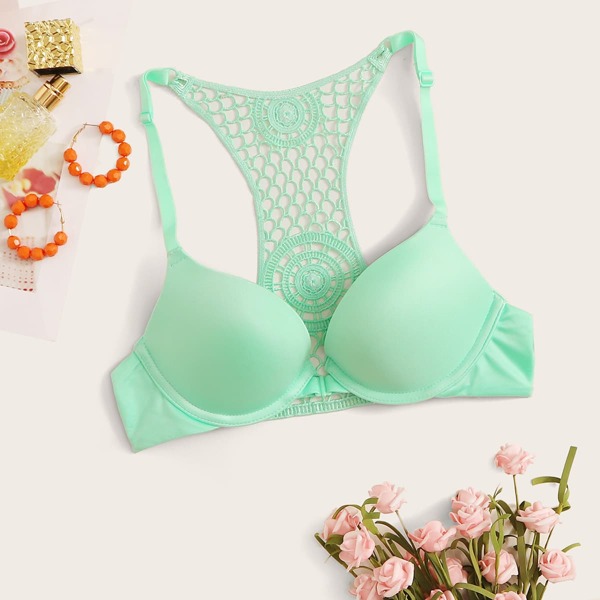 

Crochet Back Underwire Bra, Green