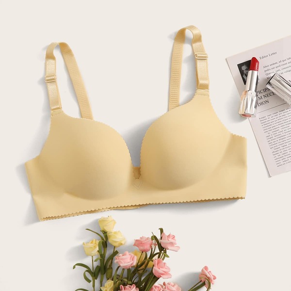 

Solid Push Up Seamless Bra, Beige