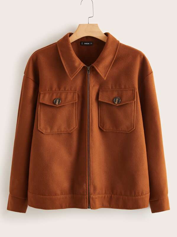 

Plus Flap Pocket Front Jacket, Brown