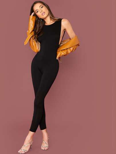 Solid Backless Slim Jumpsuit