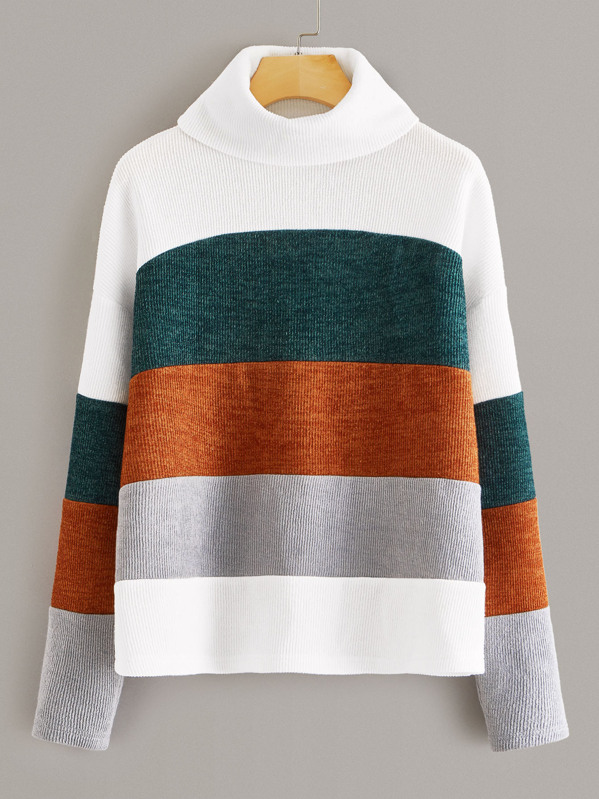 

Turtle Neck Colorblock Textured Knit Top, Multicolor