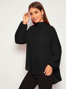 SHEIN Privé 後繫帶插肩燈籠袖弧形下擺上衣 - 黑色 - 查看 3
