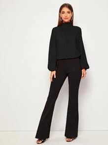 SHEIN Privé 後繫帶插肩燈籠袖弧形下擺上衣 - 黑色 - 查看 4