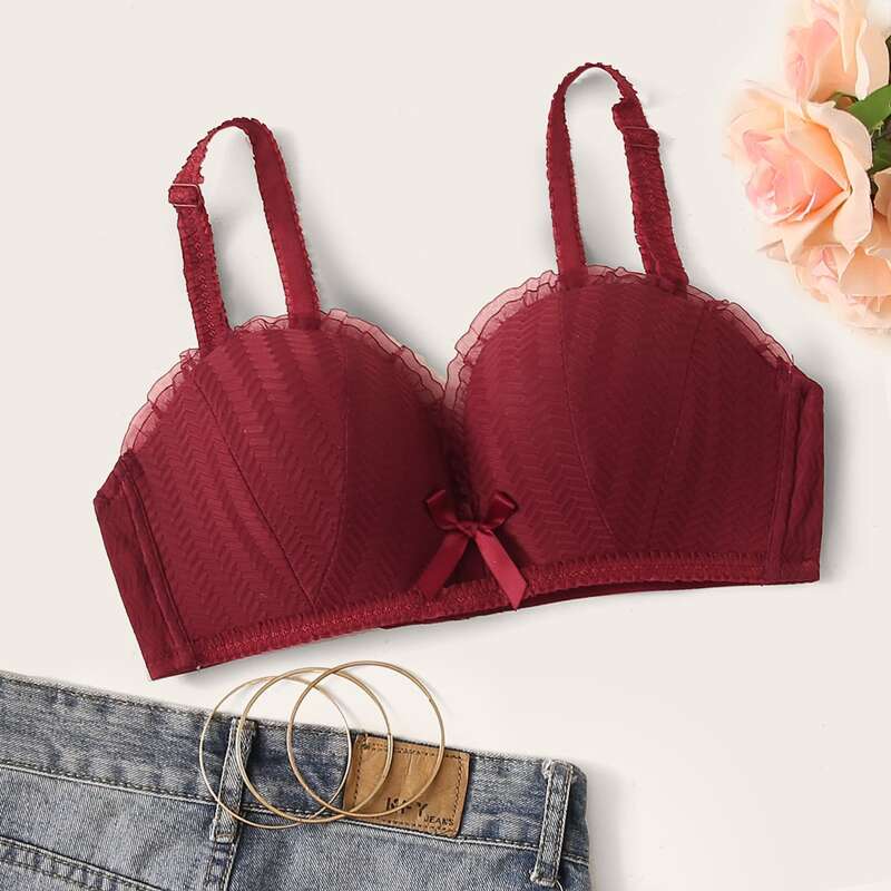 

Contrast Mesh Bra, Burgundy