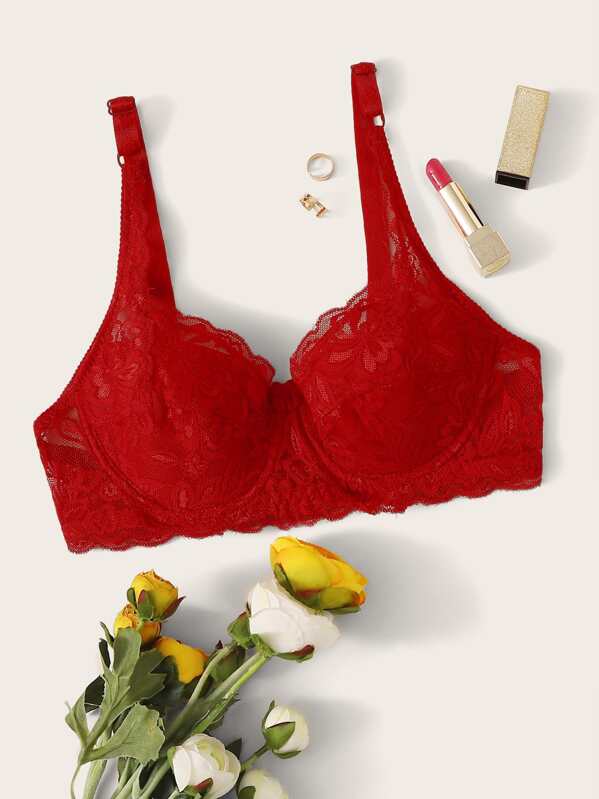 

Floral Lace Underwire Bra, Red