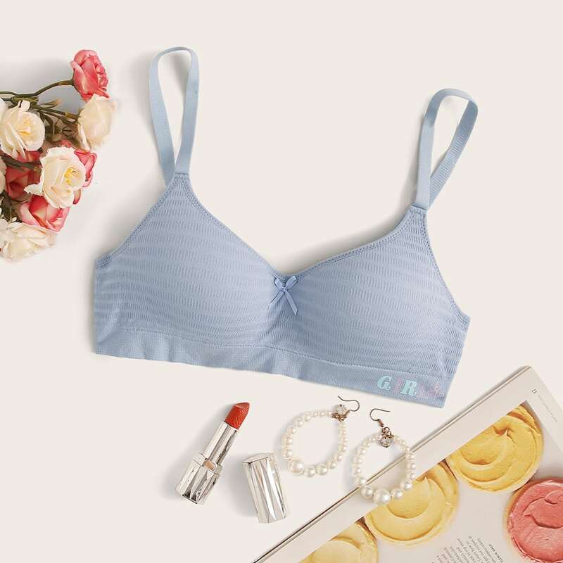 

Solid Adjustable Strap Bra, Blue