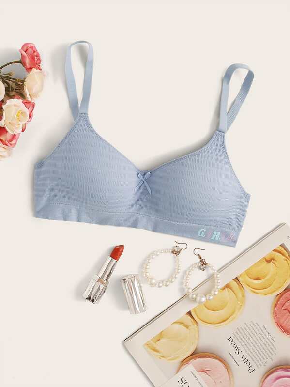 

Solid Adjustable Strap Bra, Blue