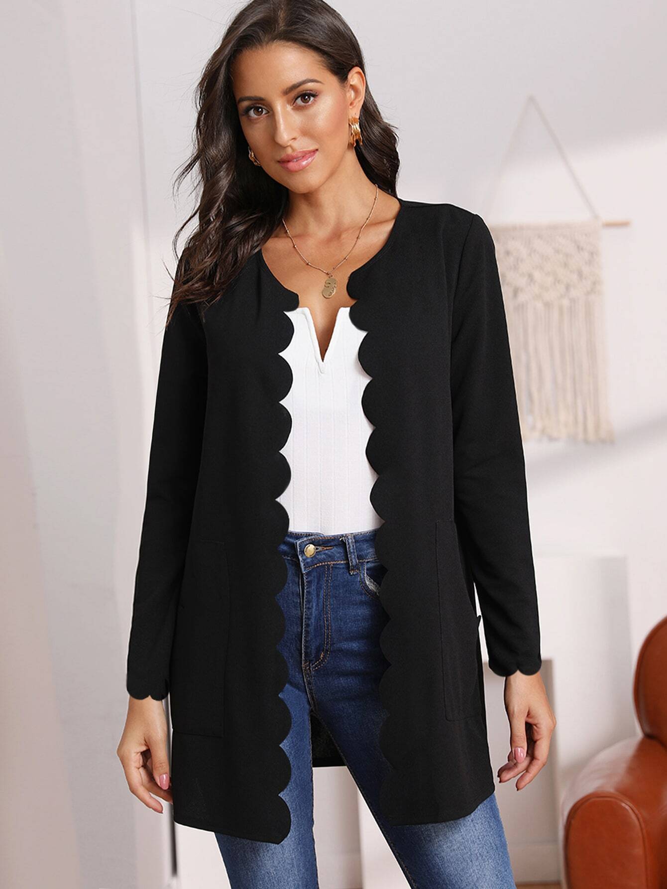 Scallop Trim Pocket Patched Coat thumbnail