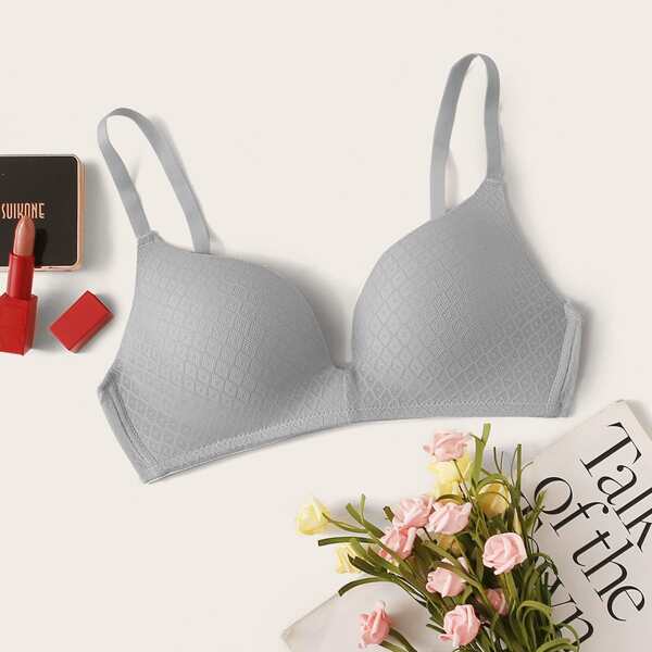 

Solid Adjustable Strap Bra, Grey