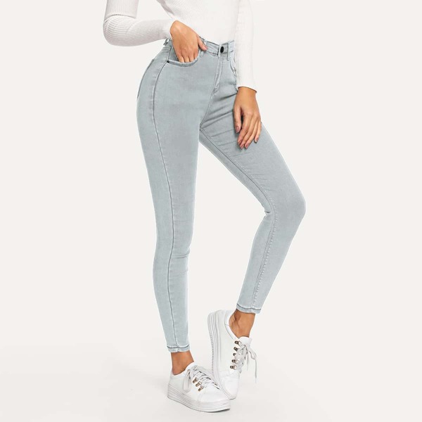 

High Waist High Stretch Skinny Ankle Jeans, Dusty blue