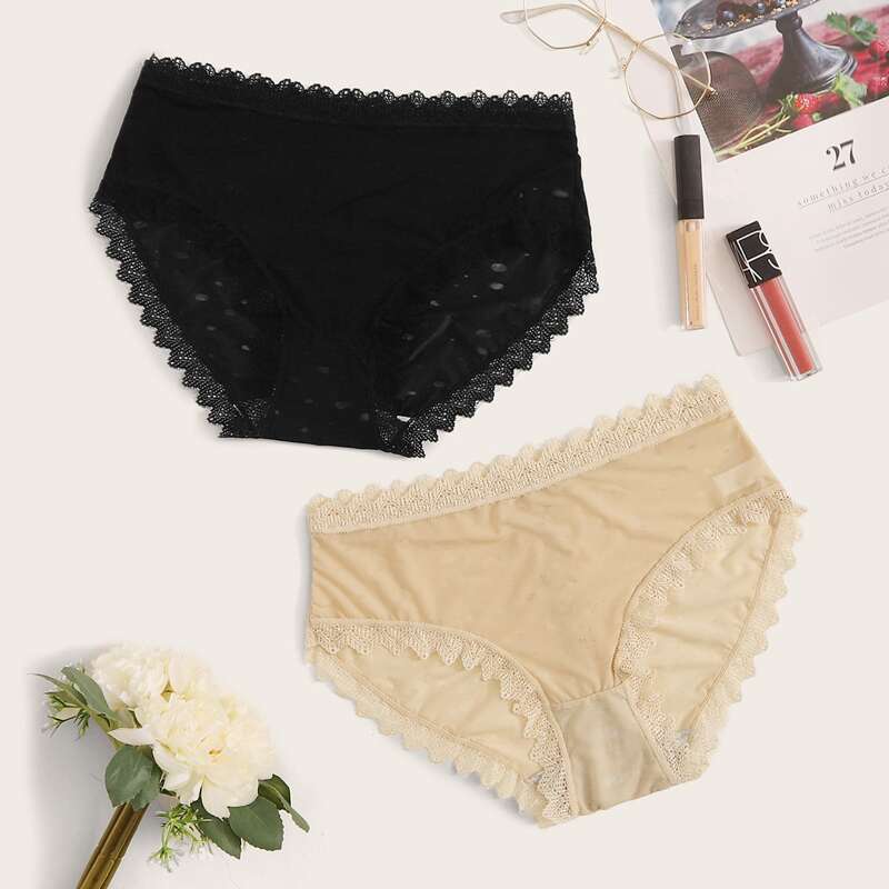 

2pack Zigzag Lace Trim Panty Set, Multicolor