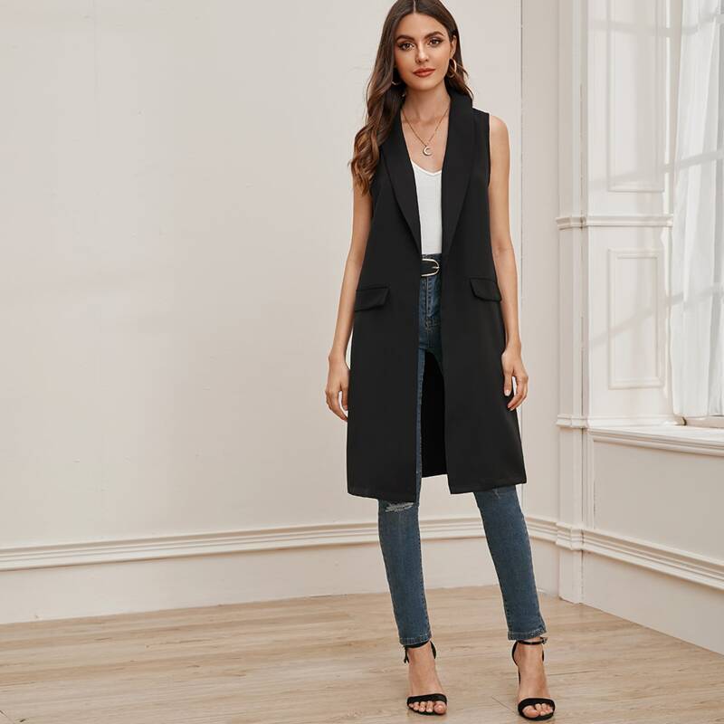 

Solid Shawl Collar Vest Coat, Black