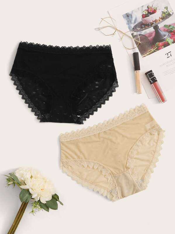 

2pack Zigzag Lace Trim Panty Set, Multicolor