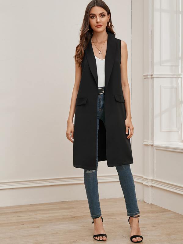 

Solid Shawl Collar Vest Coat, Black, Barbara C