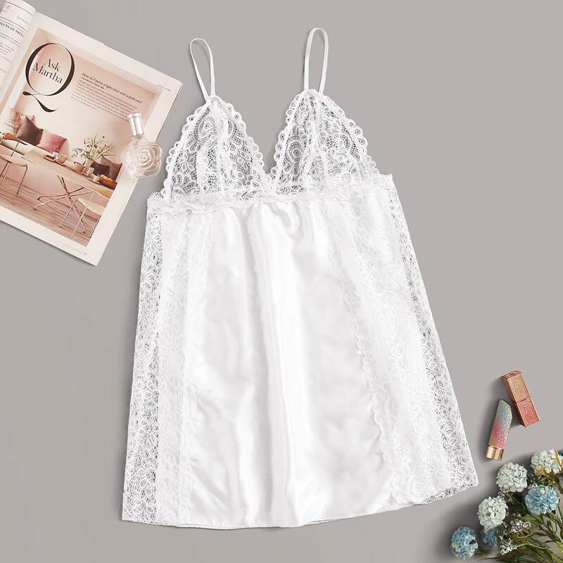 

Contrast Lace Satin Slips, White