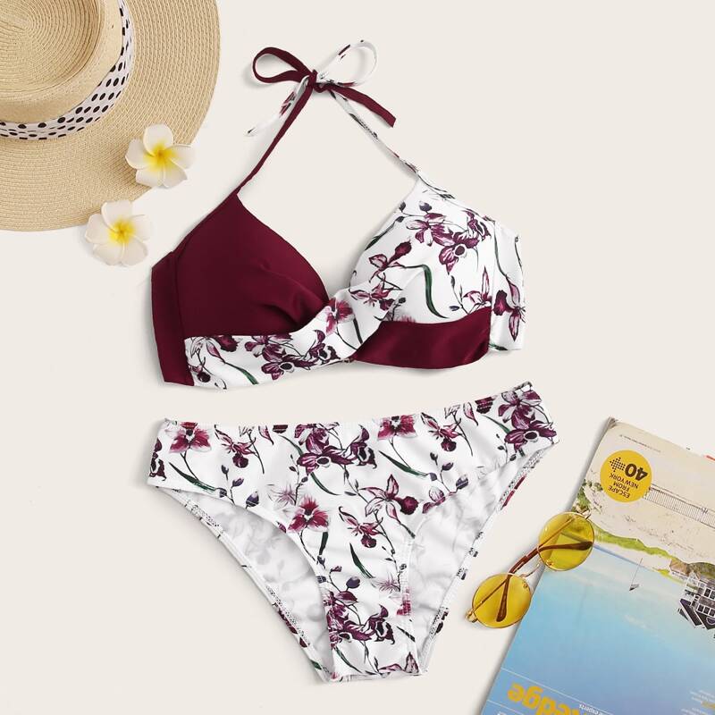 

Floral Twist Front Underwire Bikini Swimsuit, Multicolor