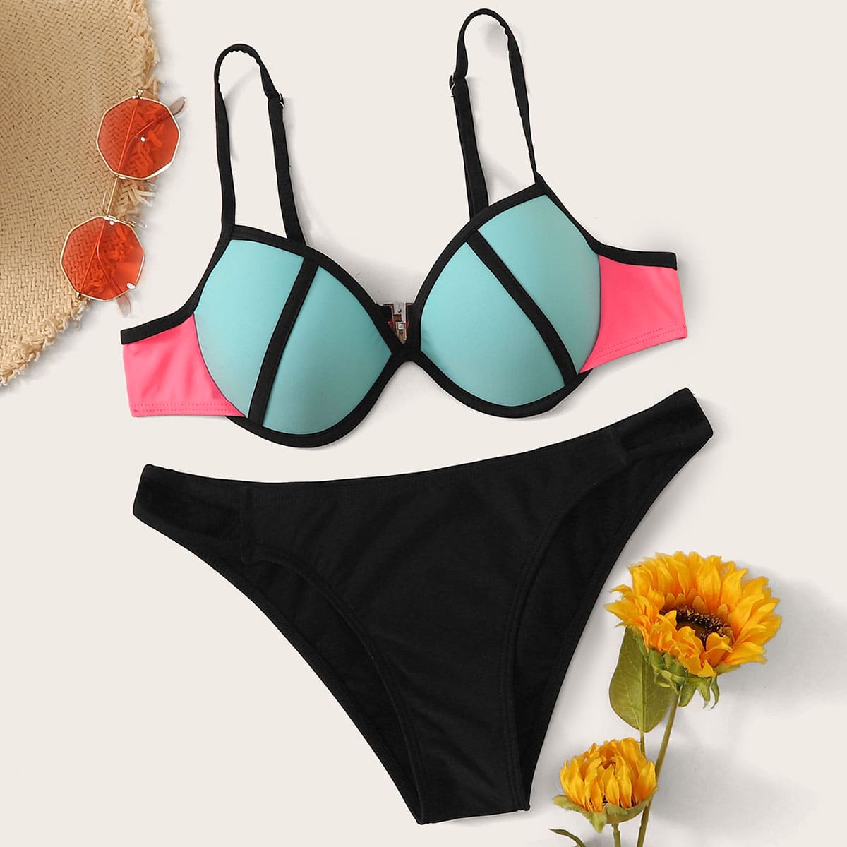 

Colorblock Underwire Bikini Set, Multicolor