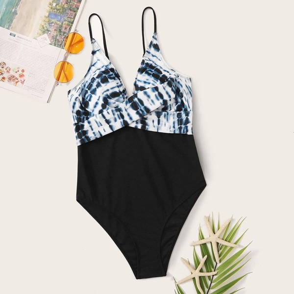 

Tie Dye Wrap One Piece Swimwear, Multicolor